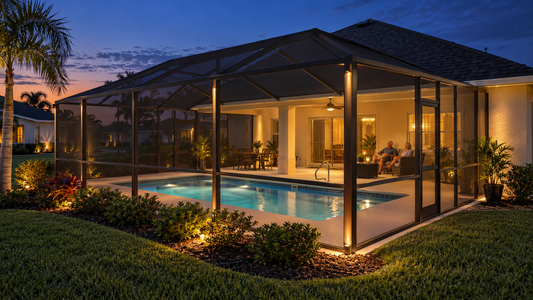 Warm White lighting added to an existing screened pool cage in The Villages Florida
