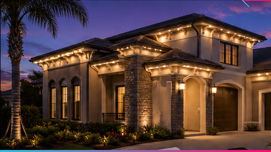 Florida home with discreet permanent roofline lighting for HOA and architectural review planning