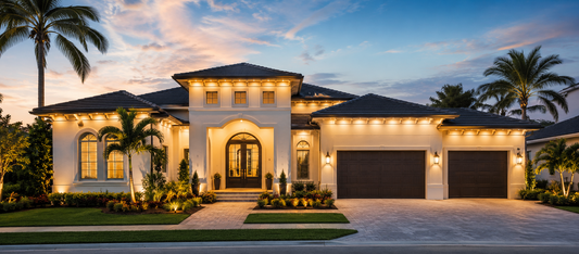 Central Florida home with elegant warm-white permanent roofline lighting