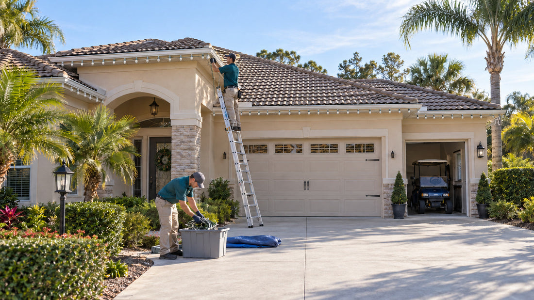 Professional Christmas light removal from a home in The Villages Florida