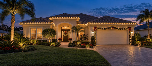 Professionally planned Christmas light installation on a home in The Villages Florida