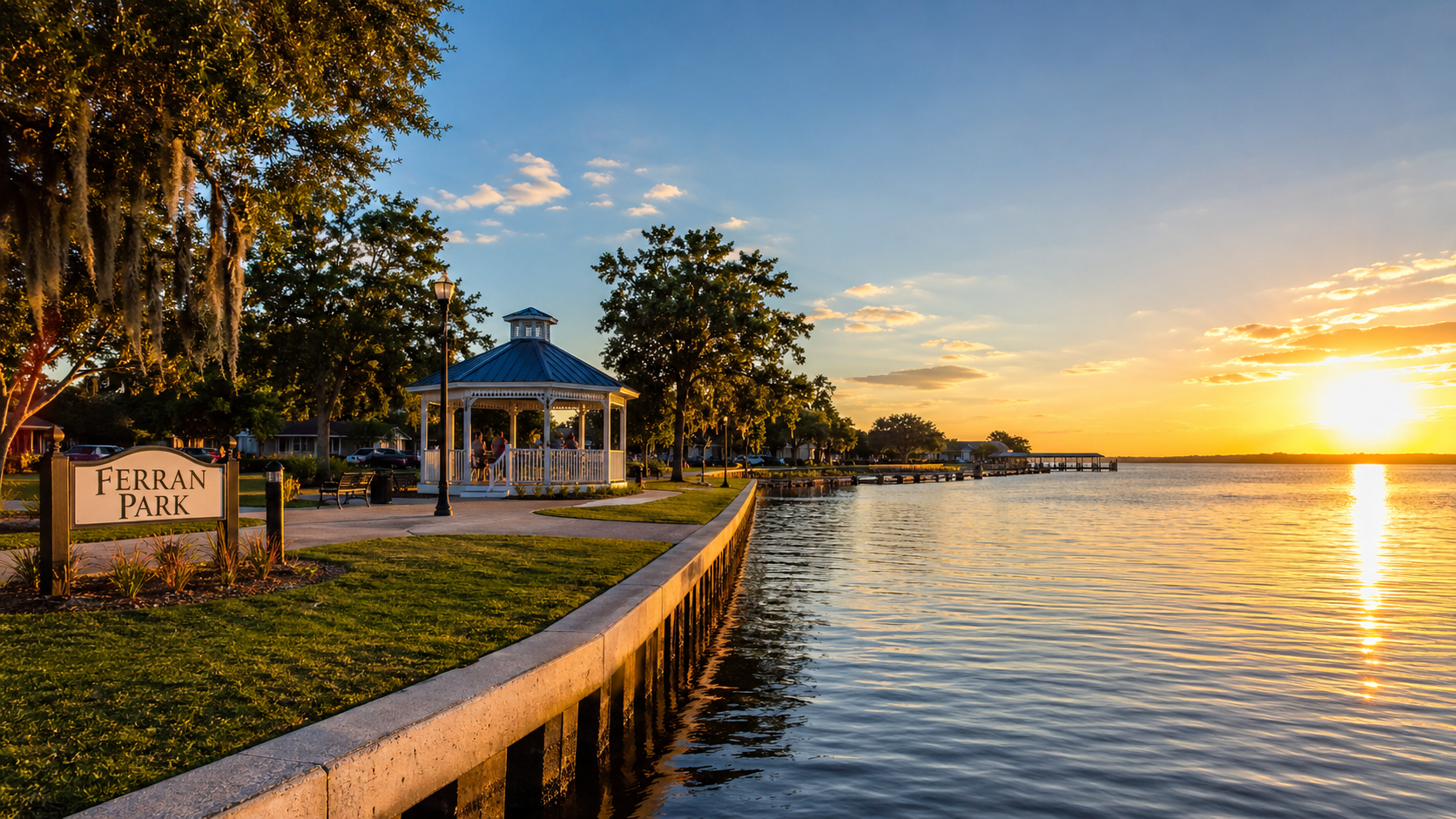 Outdoor lighting in Eustis Florida enhances lakefront parks, residential properties, and outdoor entertaining spaces